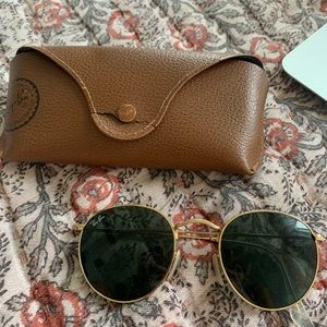 Rayban Round Metal Sunglasses Gold/Green